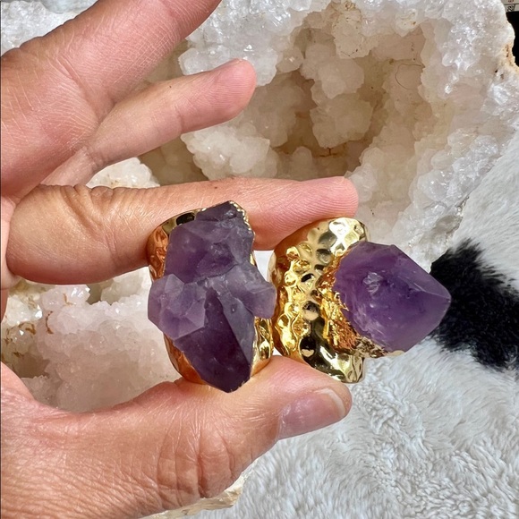 Gold Plated Amethyst Cluster Cuff Ring - Picture 4 of 9